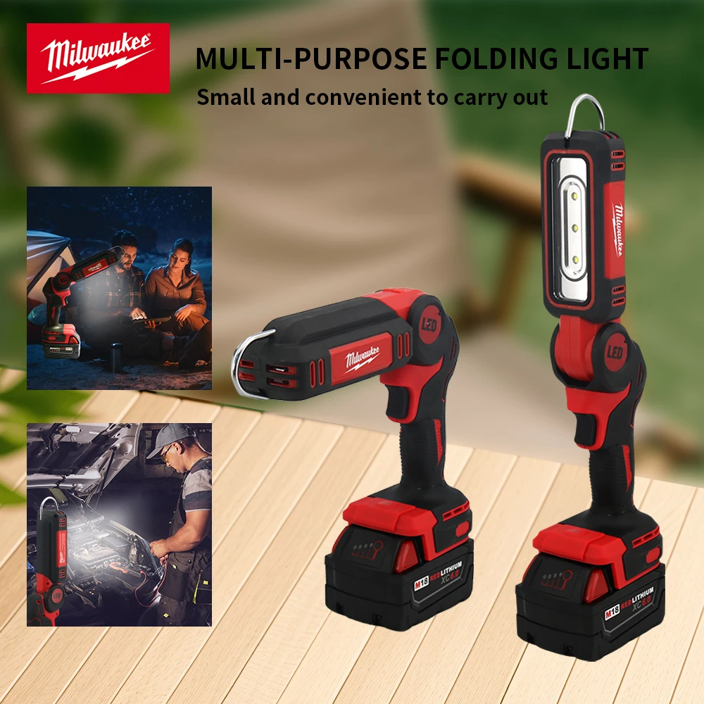 Milwaukee Folding Lamp Super Bright Portable Flashlight Emergency Lighting Rechargeable Folding LED Light Use 18V Li-ion Battery