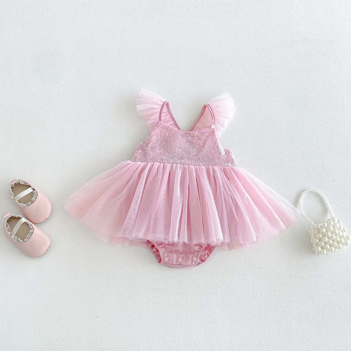 New Cute Girls' dresses, children's sequins, mesh, sweet princess dresses, baby fart  Romper clothes