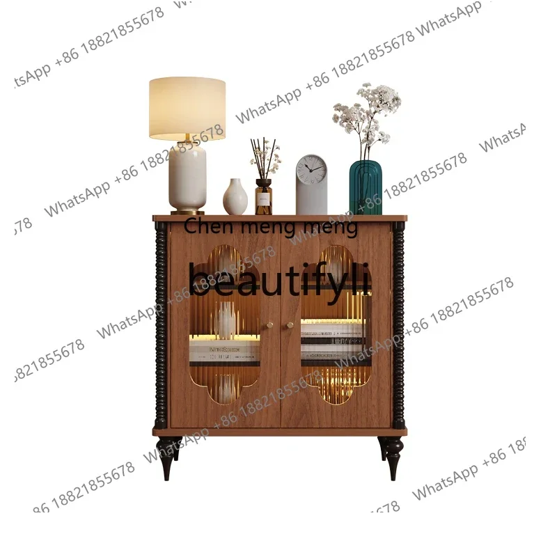 

G French medieval entrance, solid wood carved corrugated glass decoration, living room, lockers