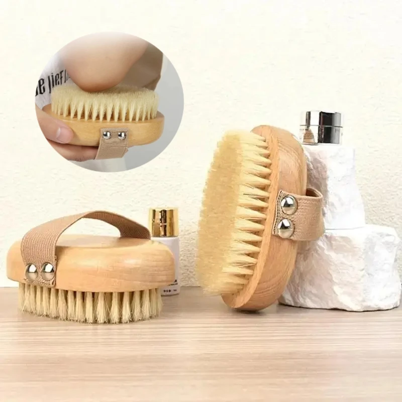 

1pc Wooden Body Brush Natural Boar Bristle Organic Dry Skin Body Brush Bamboo Wet Back Shower Brushes Exfoliating Bathing Brush