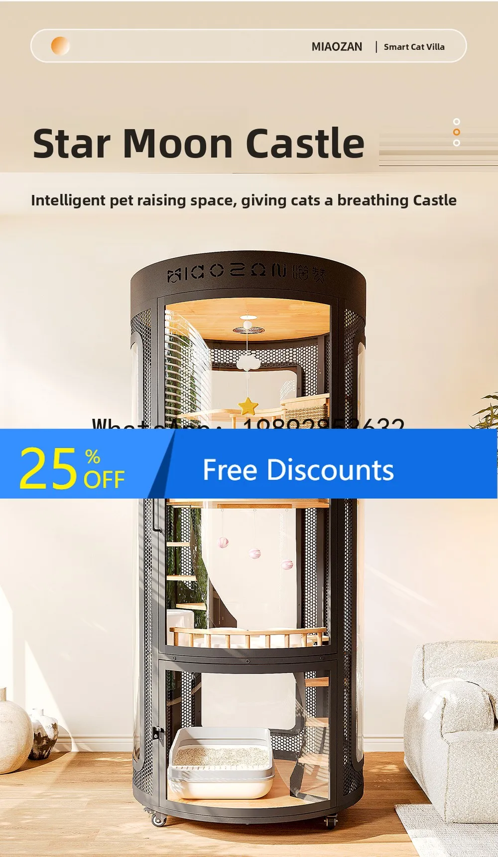 YFY Castle Panoramic  Villa Extra Large Luxury  Cage Home Display Cabinet  House  Toilet Integrated