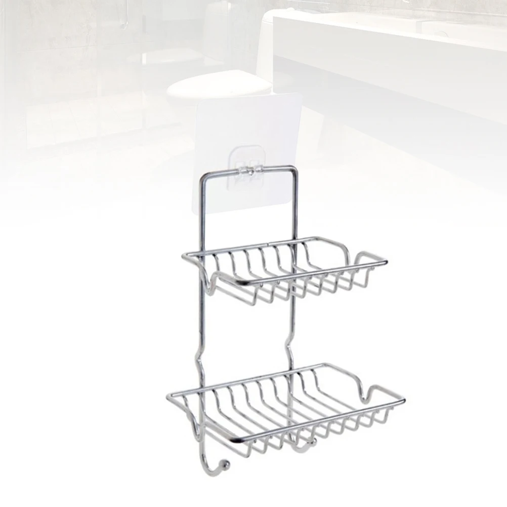 

Stainless Steel Double Layer Holder Waterproof Oil Proof Bathroom Kitchen Storage Rack No Nails No Drilling Soap Dish Holder For
