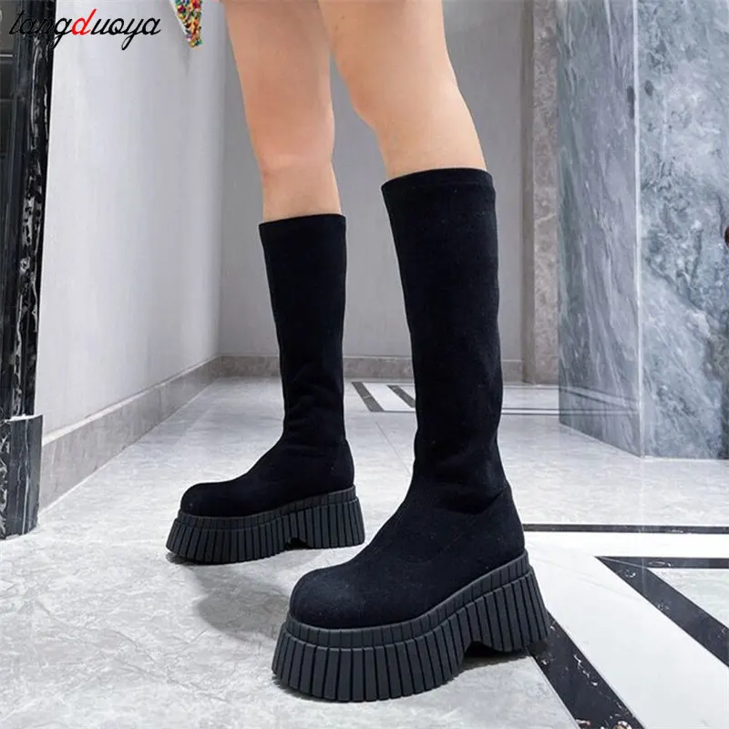 Autumn Winter Women Boots 2024 New Platform Women\'s High Rise Long Boot Comfortable Wedge Ladies Knee Boots Casual Pink Boots