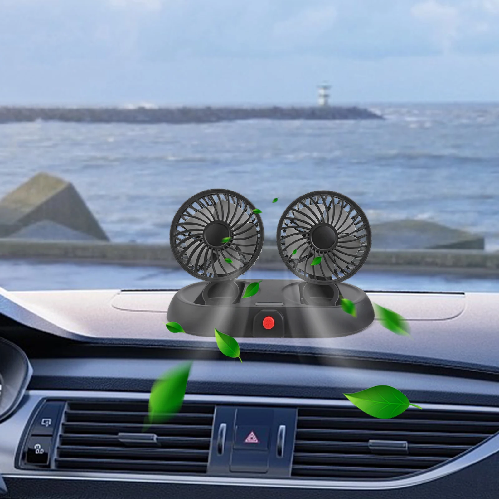 360 Degree Airflow 22*11*13cm Car Fan 130cm Cable Length Efficient Cooling System Outdoor Activities For Minivans