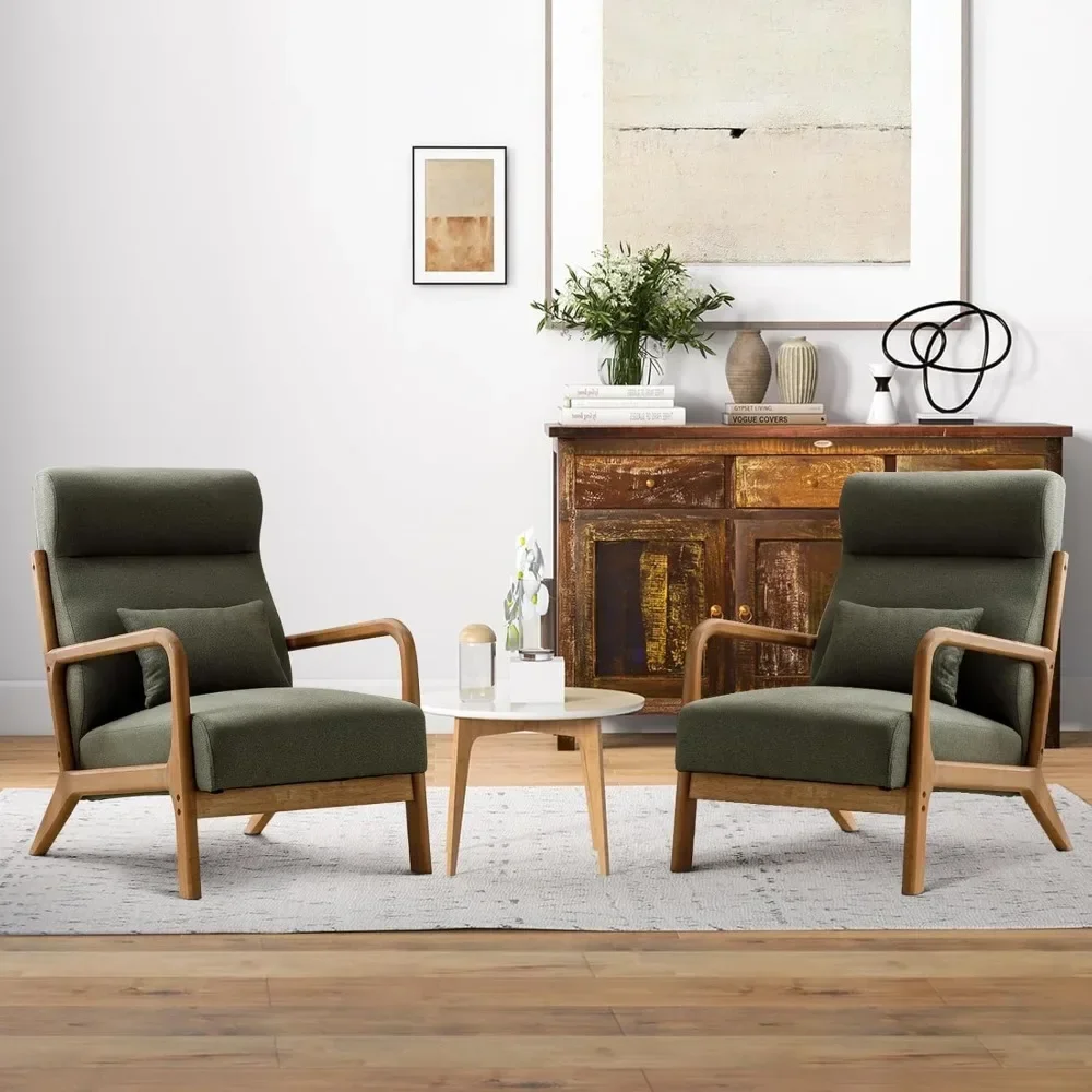 

Living Room Chair Set of 2, High Back Reading Armchair with Wood Frame and Wood Frame, Mid Century Modern Accent Chair
