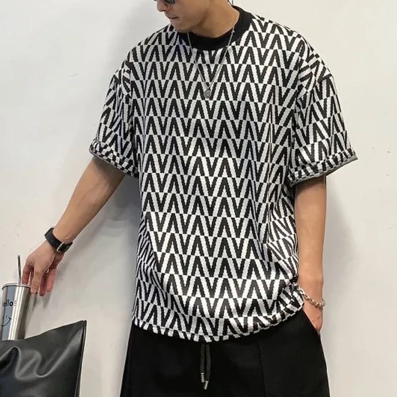 Men's New Summer Crew Neck Pullovers Printed Fashion Casual Loose Short Sleeve Versatile Handsome High Street T-shirt Tops