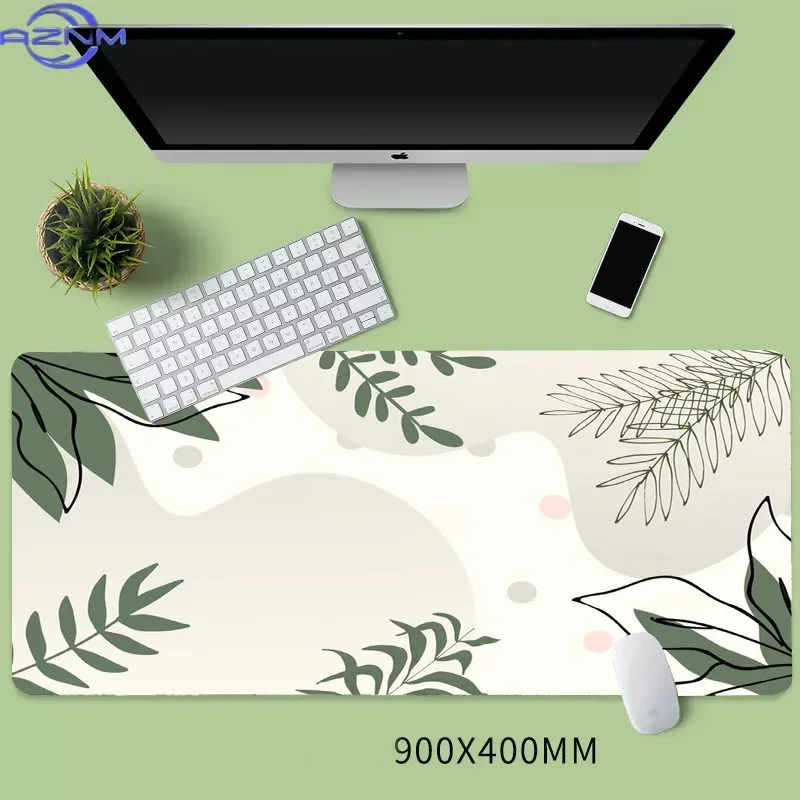 Soft Green Daisy Flower Large Desk Mat, Cute Floral Gaming Mouse Pad Non-Slip Rubber Base