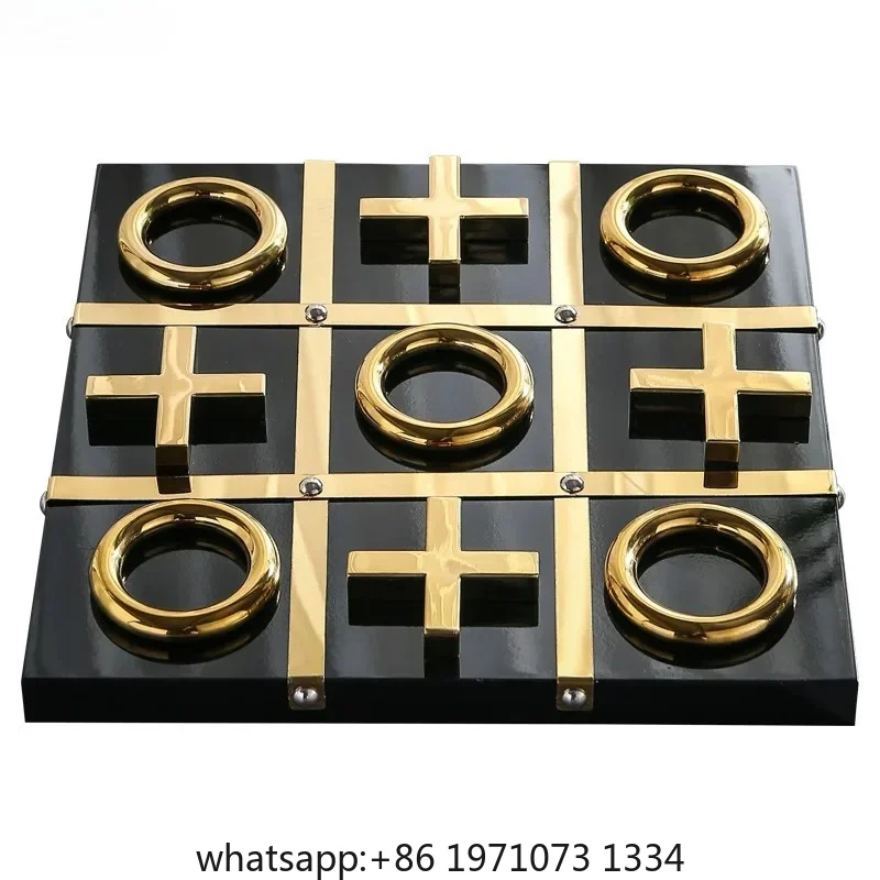 Game Wood Chessboard Geometric Artwork Ornaments Desk Decoration Golden Chess Pieces Casual Games