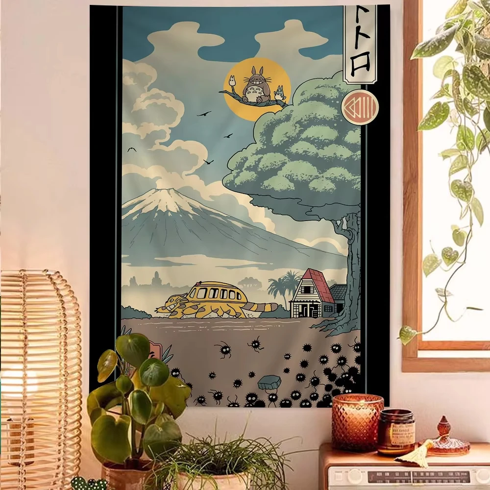 Pósteres de colección Studio Ghibli Ukiyo-e, Castillo en el cielo, tapiz japonés de Spirited Away, tapiz colgante de Tarot para dormitorio, hogar