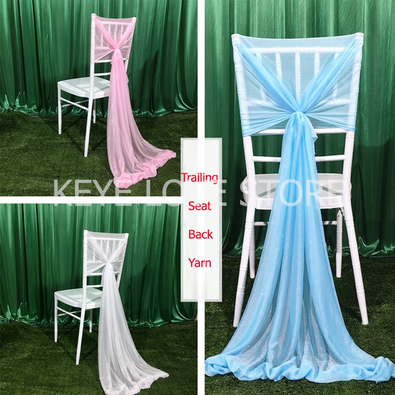 

10PCS New Long Trailing Sequins Chair Back Yarn Lawn Chair Cover Party Props Free Tie Wedding Bamboo Chair Sashes Decorations