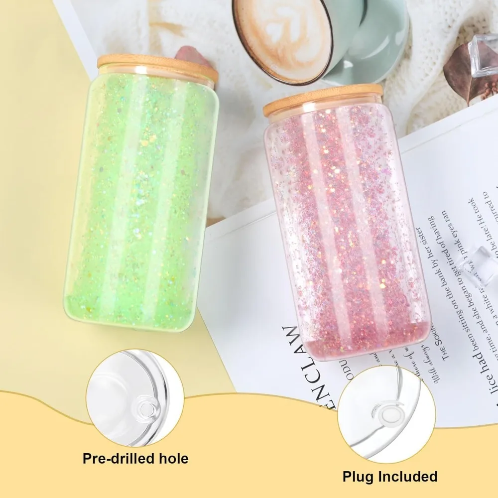 توصيل مجاني - كوب سنو غلوب سعة 16 أونصة، 8 عبوات من أكواب زجاجية التسامي المفرومة مسبقًا لتقوم بها بنفسك كرة الثلج اللامعة، جدار مزدوج