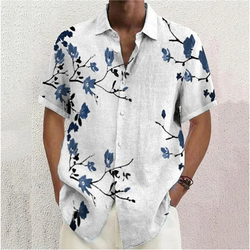 Camisa con estampado Floral de mariposa para hombre, camisa con botones de solapa, ropa de calle al aire libre, manga corta, diseñador de moda,