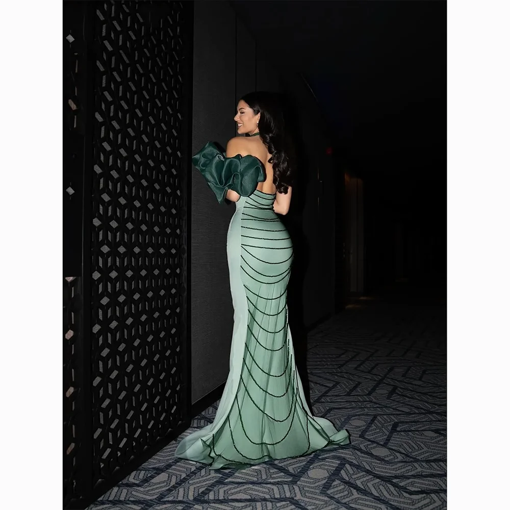 Elegancka suknia wieczorowa z odkrytymi ramionami, suknie wieczorowe typu syrena, zdobione koralikami i kryształami, długie do podłogi, formalne sukienki na przyjęcia, szyte na miarę.