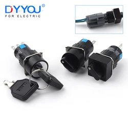 16mm 3Pin Key Rotary Knob Push Button Switch Round/Square Head 2Position Key Selector Start Up Power Switches Latching Self Lock
