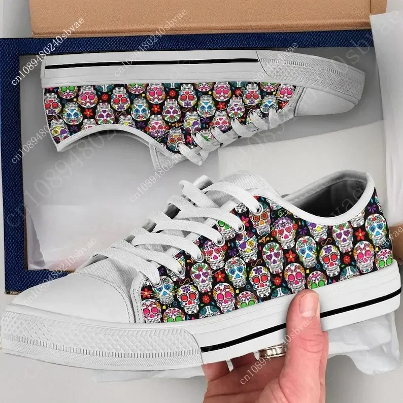 Sugar Skulls Low Top Shoes Men Women Teenager Sneakers Canvas High Quality Sneaker Casual Customized Couple Shoe White Sole
