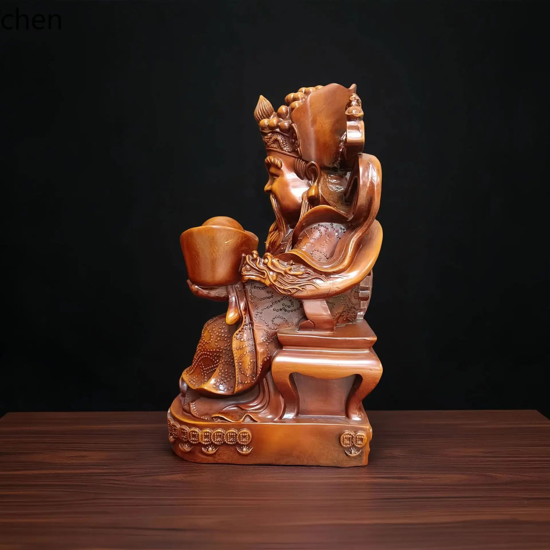 PYH Wood Grain Resin Crafts God of Wealth Ornaments Living Room Home Decorations Opening Gifts
