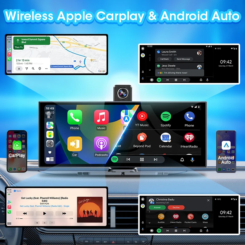 Develuck 11.26 بوصة 4K شاشة CarPlay اللاسلكية أندرويد السيارات مشغل وسائط متعددة مسجل قيادة واي فاي جهاز تسجيل فيديو رقمي للسيارات كاميرا الرؤية الخلفية AUX