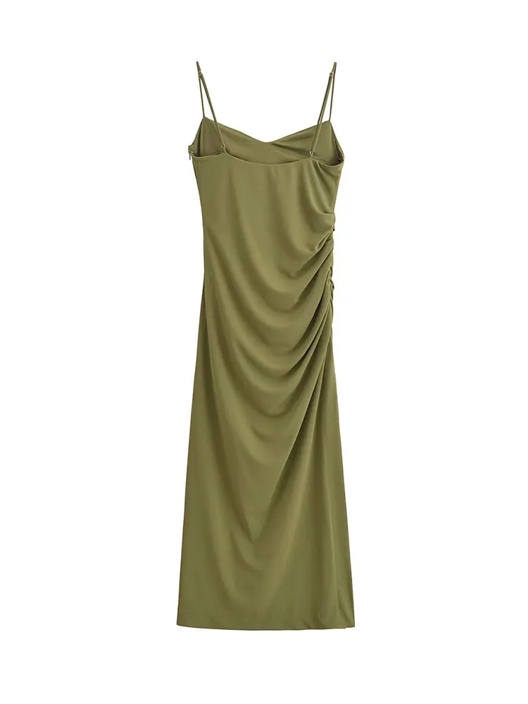 2025 봄 여성 주름 장식 캐주얼 시크 드레스 캐미 백리스 롱 스트레이트 드레스 신상 여름 드레스