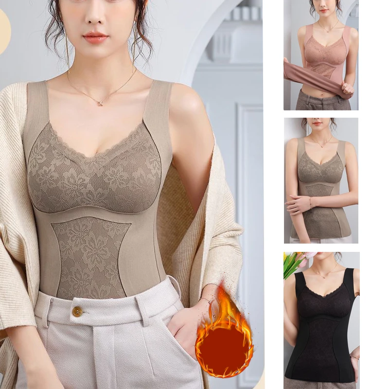 Winter Woman Thermal Underwear Padded Vest Velvet Lingerie Camisole Warm Top Inner Wear Thermo Shirt Ladies Plus Size Undershirt