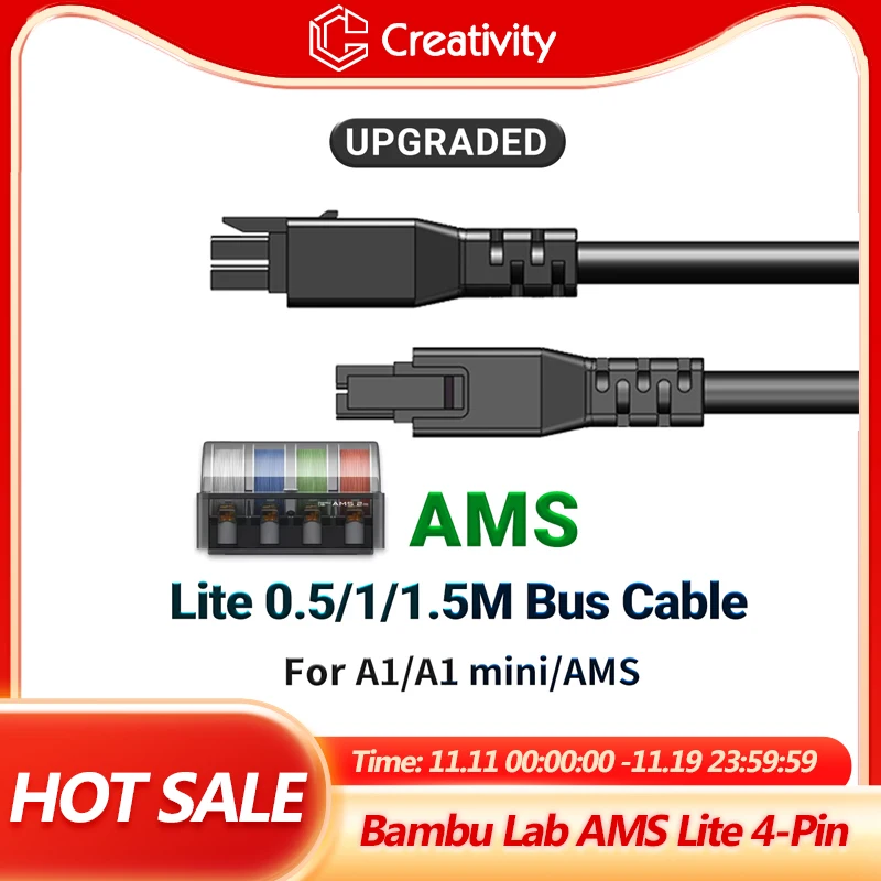 Bambu Lab AMS Lite 0.5M/1M/1.5M 4ピンOEM延長ケーブル（オスコネクタ付き）をA1/A1 mini 3Dプリンター用にアップグレード