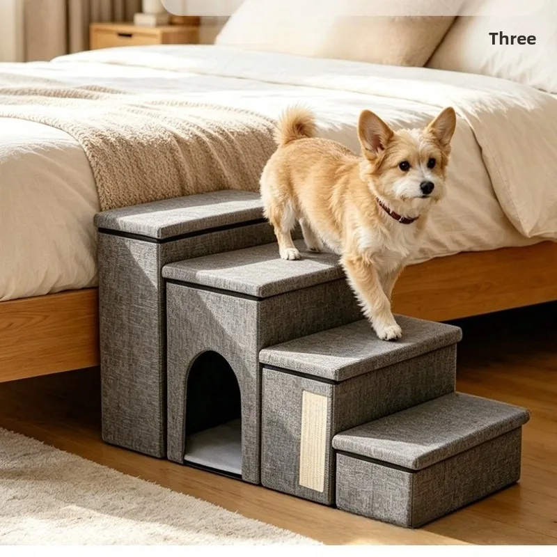 

Pet Stairs Four Tier Dog Stairs Folding Storage Cat Bed Cat Scratcher Dog Bed Dogs Climbing Stairs Indoor Pet Staircase