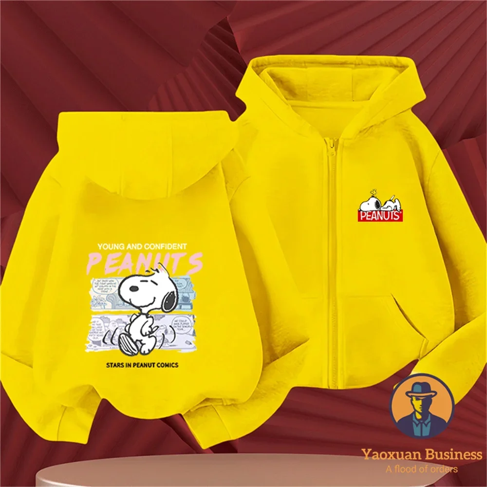 Big Kids Student Autumn Winter Pure Cotton Snoopy Cartoon Zipper Hoodie Casual Fashion
