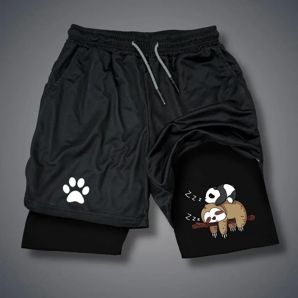 

Summer Men's Double Layer 2-In-1 Shorts Personality Smoking Monkey Print Quick-Drying Short Streetwear Fitness Short Pants M-3XL