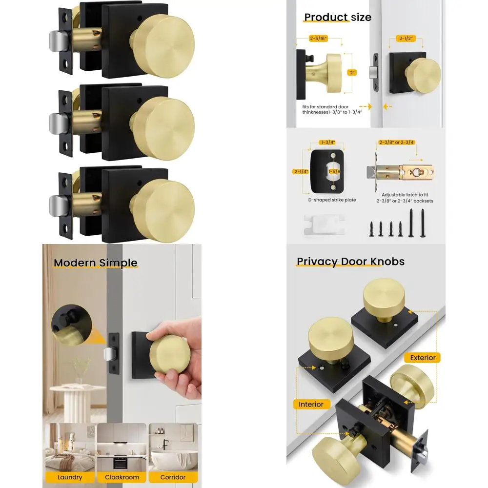مقابض الأبواب الداخلية المصنوعة من سبائك الزنك شديدة التحمل - مقابض أبواب الخصوصية باللون الأسود الذهبي لغرف النوم، مجموعة من 3 قطع #1