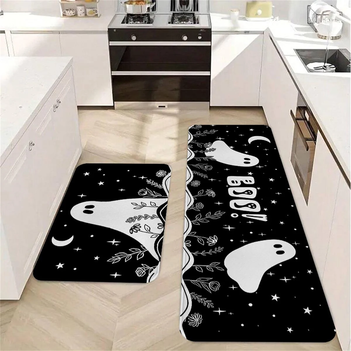 1/2/3 Stück Halloween Horror Ghost Design Küchenteppich, Heimdekoration Bodenmatten-Set, geeignet für Küchen, Schlafzimmer, Korridore
