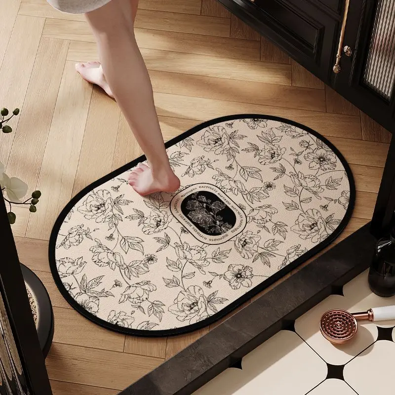 VIKAMAVintage bathroom mat with a light luxury and high-end feel, made of diatomaceous earth, water-absorbent and non-slip, quic