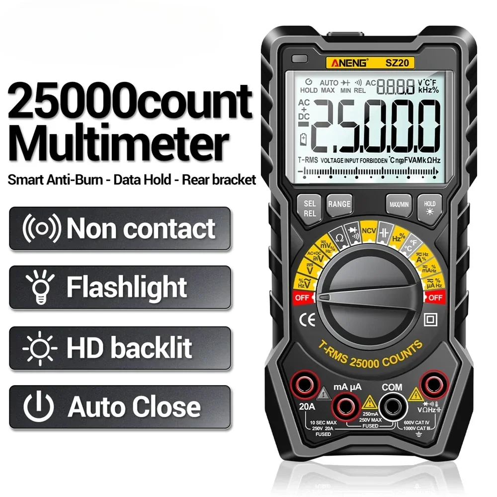 # SZ20 25000 Counts Professional Digital Multimeter Electric AC/DC Current Meter Voltage Tester For Car Ohm Temp Capacitor #