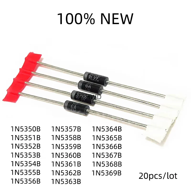 20pcs/lot 5W Zener Diodes CASE17 13V 14V 15V 16V 17V 18V 19V 20V 22V 24V 25V 27V 28V 30V 33V 36V 39V 43V 47V 51V 1N5350B~1N5369B