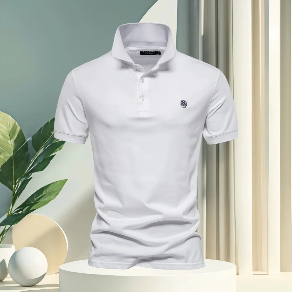 

Men's summer solid-color casual fashion polo shirt, featuring a collar with embroidered buttons for a stylish shopping outfit.