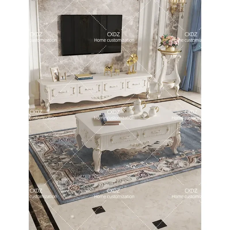 Ivory White Solid Wood Coffee Table Simple Pastoral Style for Small Apartment Living Room European Design Low Center Table