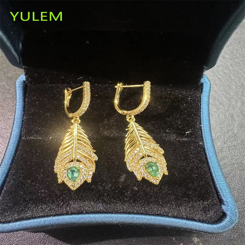 

YULEM 3x5mm Natural Water Drop Emerald Gemstone Clip Earrings Real 925 Silver Fine Jewelry for Women