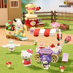 New Keeppley Building Block Sanrio Strawberry Town Set Hello Kitty Figurine Decoration Model Creative Children's Toys Girl Gift