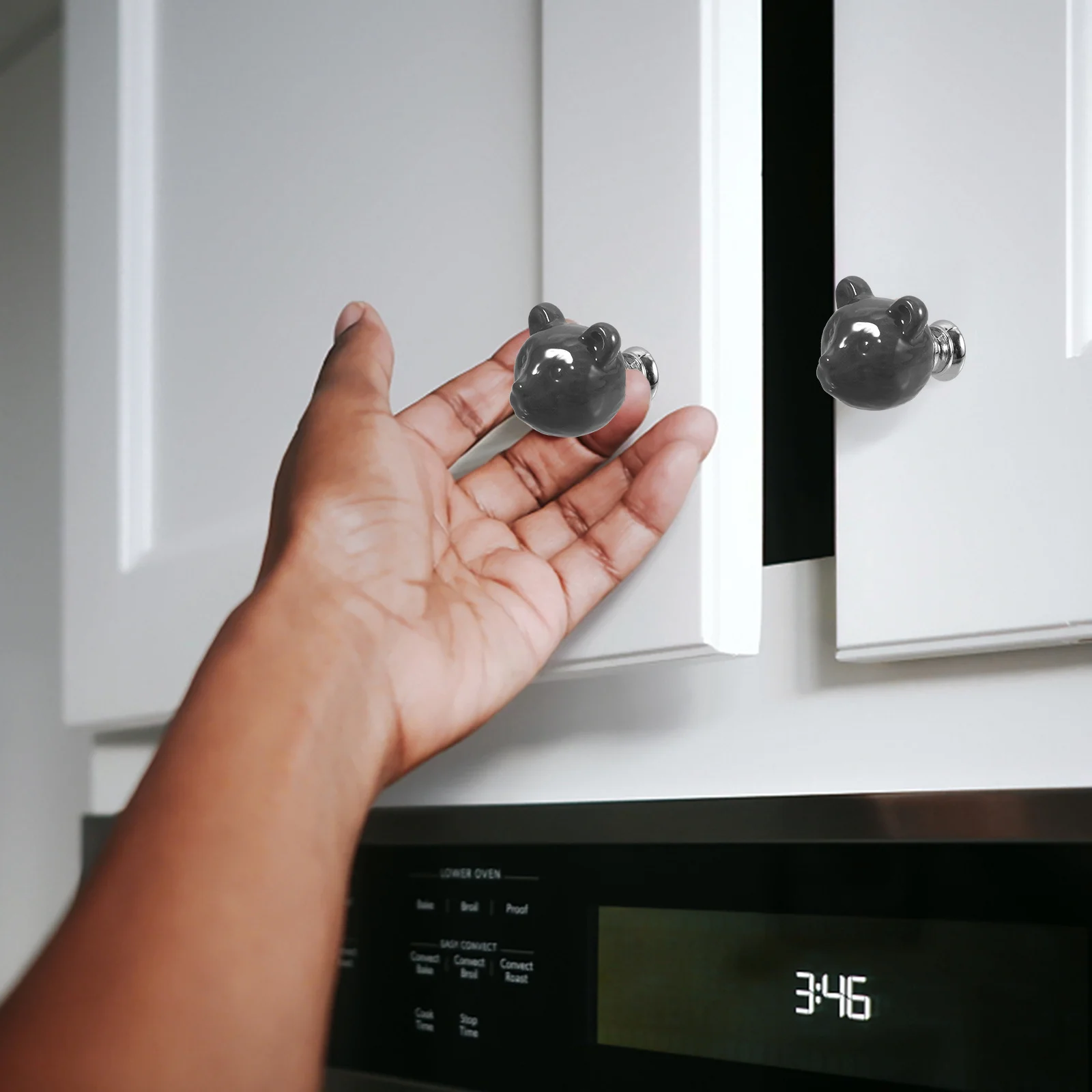 2Pcs Cartoon Ceramic Drawer Knobs Classical Pumpkin Style Beautiful Patterns for Wardrobe Chest of Drawers Grey Color