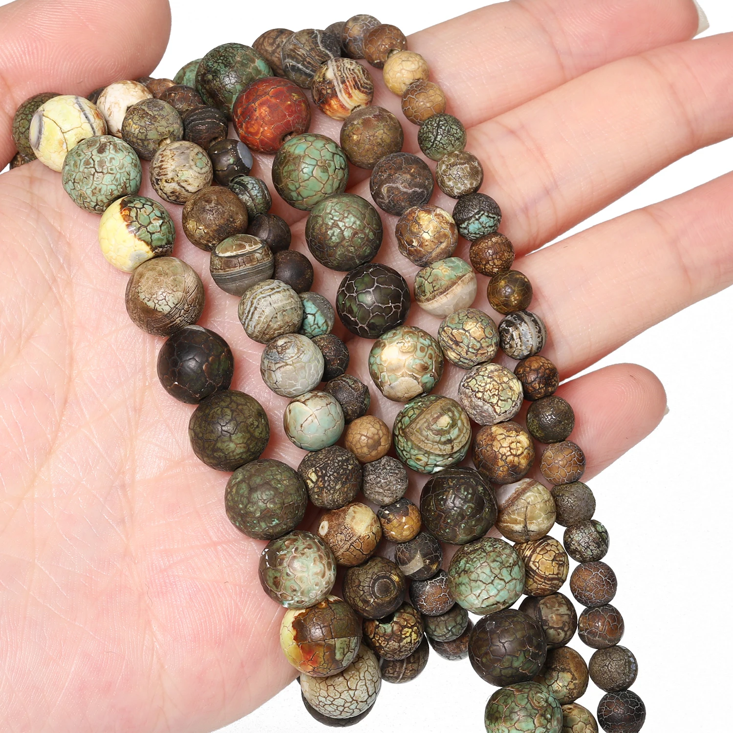 6/8/10mm Grüne Geknackte Alte Achat Perlen Naturstein Runde Spacer Perlen für Schmuck Machen DIY energie Armbänder Zubehör 15''