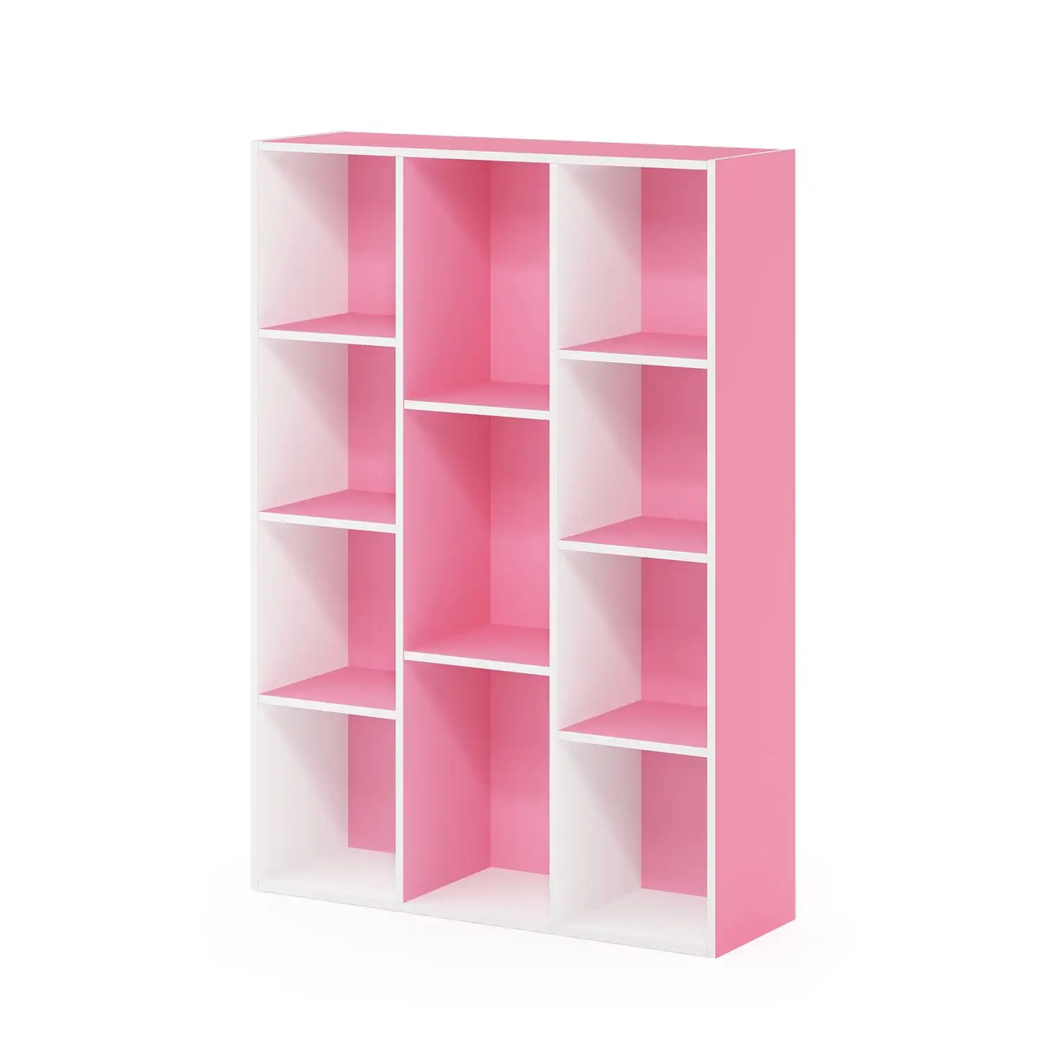 Wendeschaltbares Bücherregal mit 11 Würfeln und offenem Regal, Weiß/Rosa