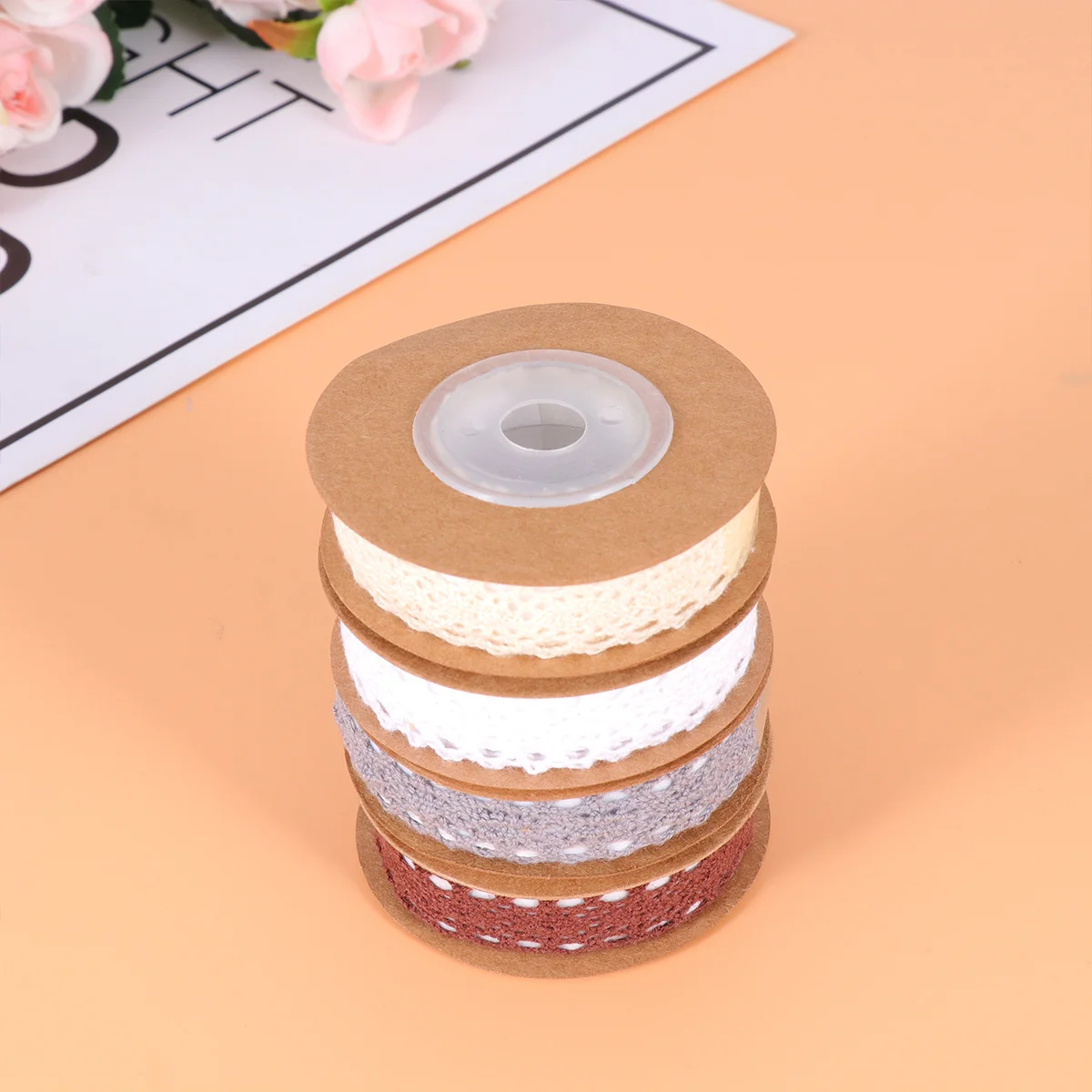

4 Rolls 2 Yard Self-Adhesive Cotton Lace Ribbon For Gift Wrapping Diy Crafts Party Decoration Reusable Sticky Fabric Tape Band