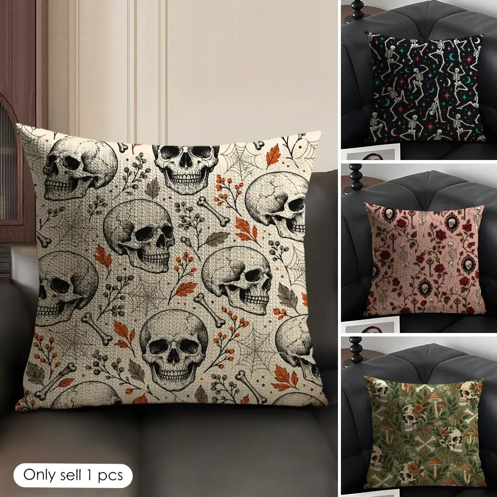 Dancing Skeletons Cushion Cover Skin-Friendly Organic Linen Pillow Cover Durable Hypoallergenic Washable Soft