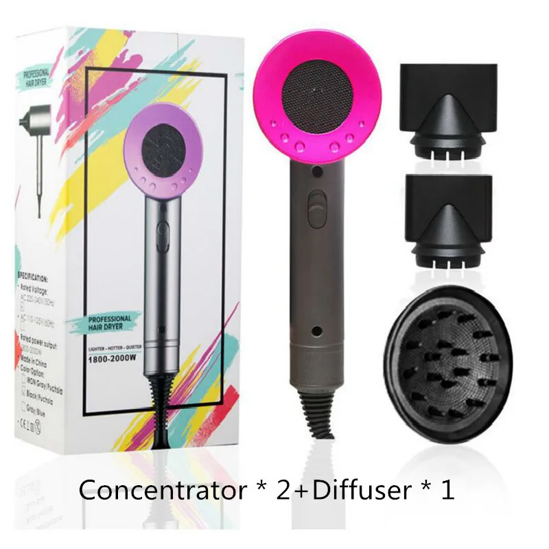 Hair Dryer Professional Negative Ion 2000w Household Salon Dryer Fast Blowing  Cold and Hot Air With Diffuser 3 Nozzles