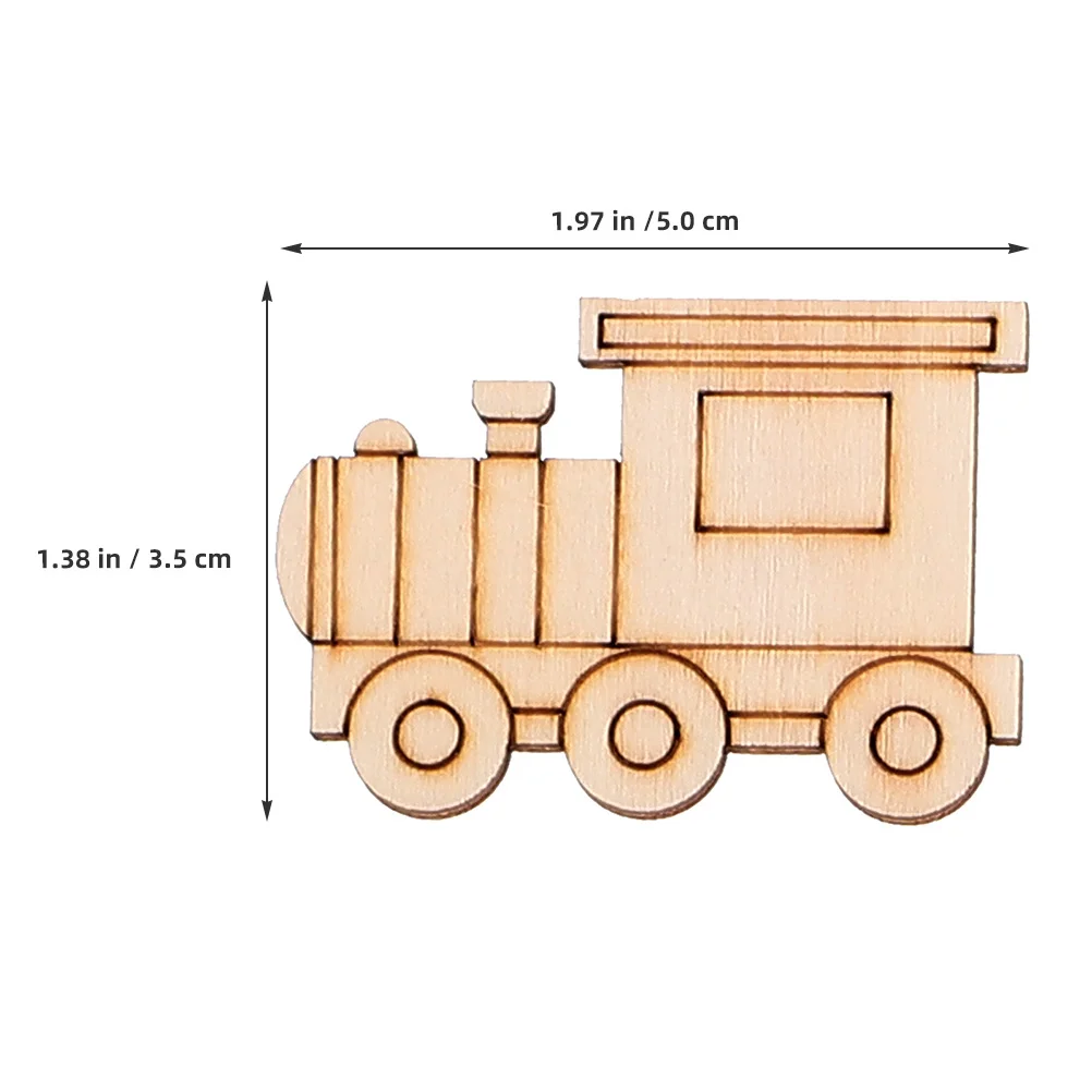 100 szt. Niedokończonych drewnianych wycinanków pojazdów, drewniane kształty do rękodzieła DIY, malowania dla dzieci, dekoracji, pociąg, rower, samolot, rakieta