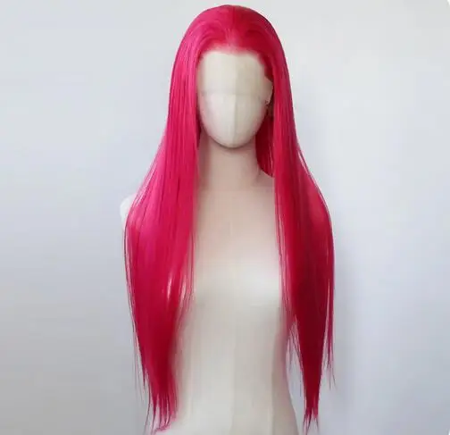 Hot Rose Pink Synthetic Lace Front Wig Long Straight Lace Front Synthetic Wig Pre Plucked Heat Resistant Hair Daily Wear Cosplay