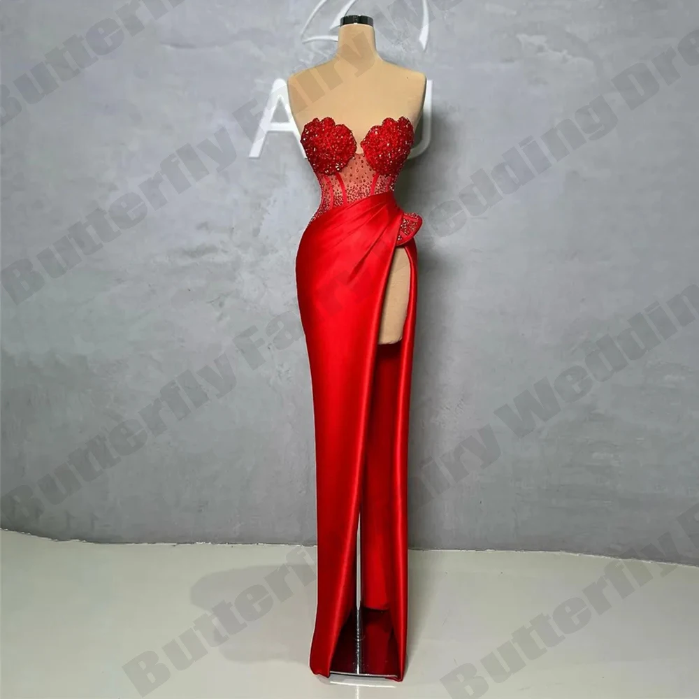 

Vintage Beading Luxurious For Women Dresses Party Elegant Off Shoulder Sleeveless High Split Fashion New Long Evening Dresses