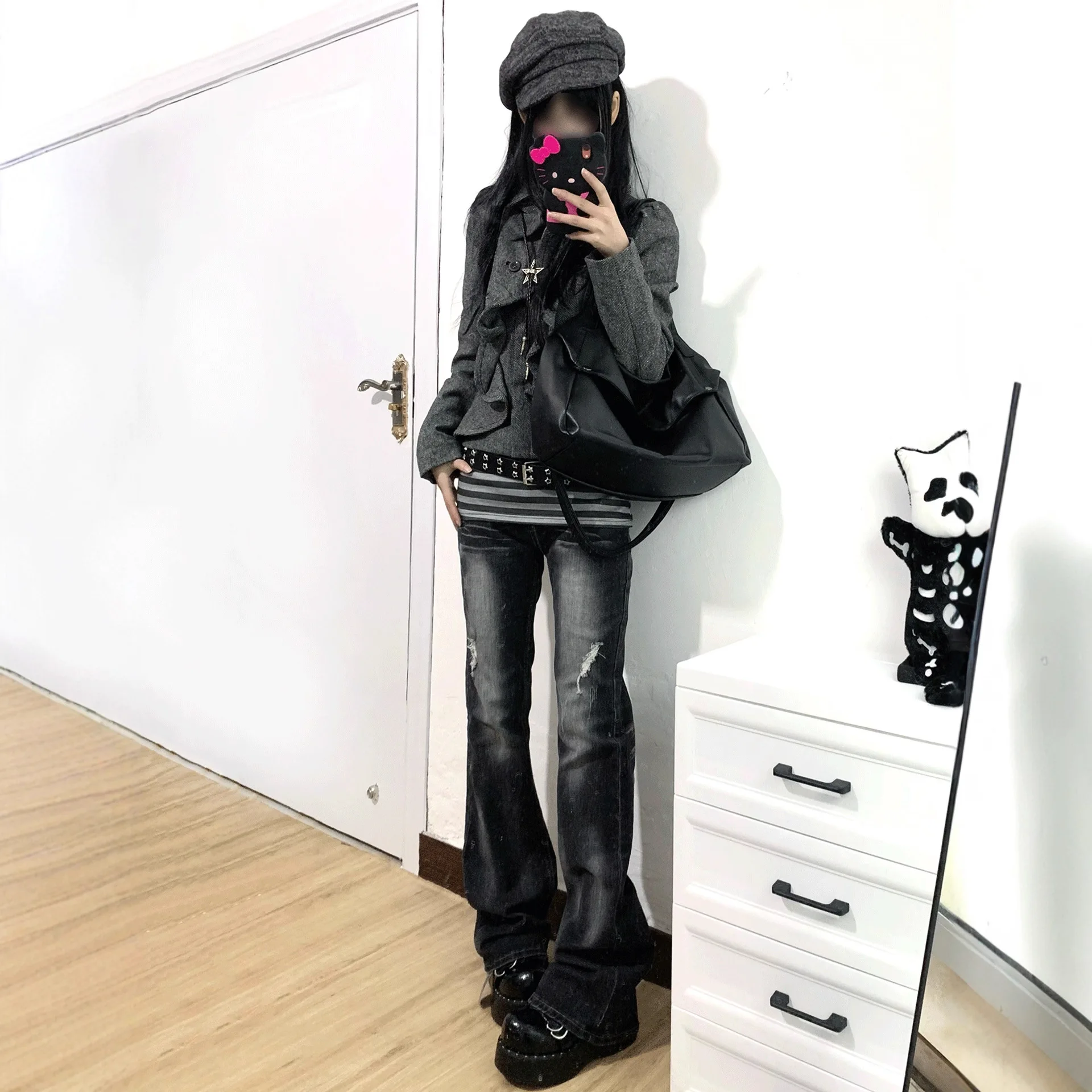 Spring And Autumn Medieval Micro-pull Jeans Women's Low-rise Washed And Worn American Retro Light Asian Style Elastic Slim-fit
