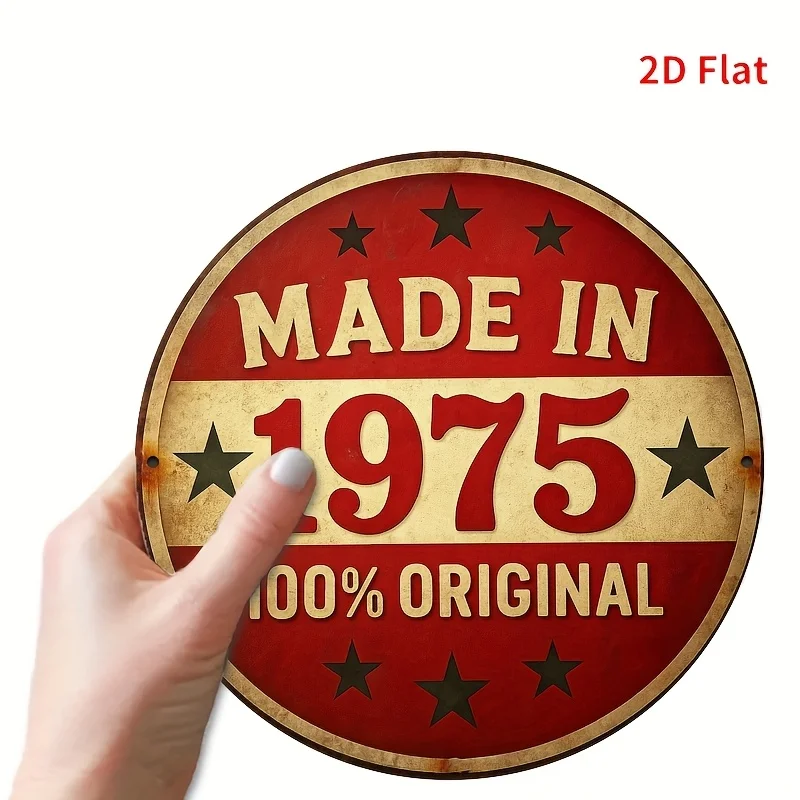 1pc A Vintage-Style Round Wood  Wall Art Sign Labeled 'Manufactured in 1975' - Featuring Rustic Red And Beige Decorative Stars