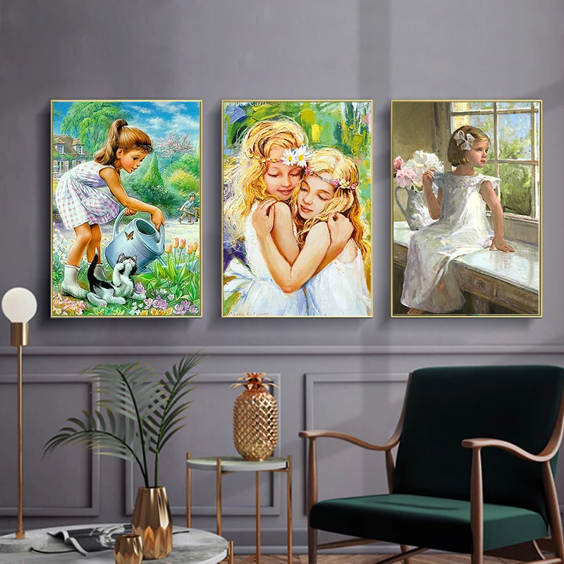 5D Diamond Painting Little Girl Rhinestone Picture Diamond Embroidery Garden Cross Stitch Portrait Mosaic Kids Room Decoration