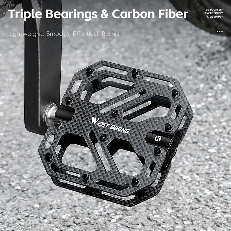 WEST BIKING Bicycle Pedals Carbon Fiber Pedal 3 Bearing Ultralight MTB Road Bike Titanium NonSlip Quick Release Universal Thread