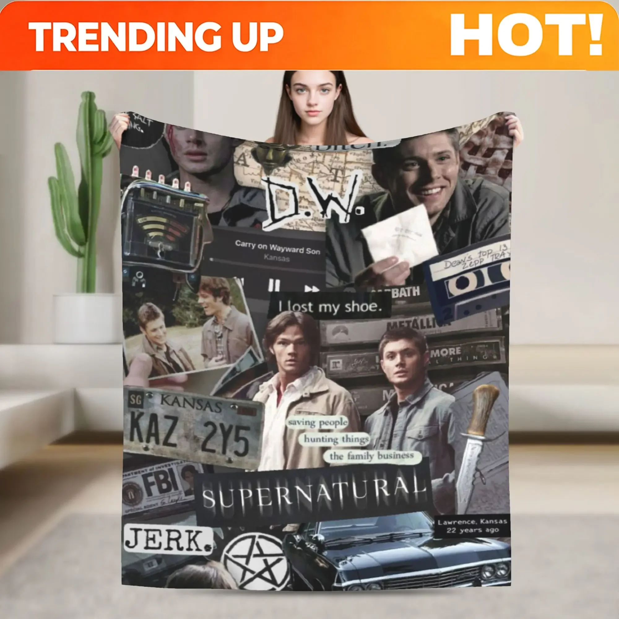 Custom Supernatural Dean Winchester Sam Blanket Super Soft Warm Throw Blankets For Sofa 50x60 Inch Multi-size Bedspreads